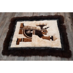 Vintage Peruvian 100% Alpaca Fur Tapestry Rug Hand-made 35"x47" READ